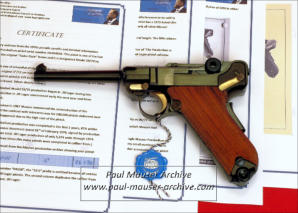 Rare Mauser Parabellum (INTERARMS Luger) 29/70 with 5 inch barrel and its certificate.